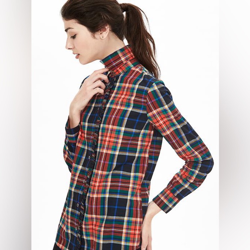 Banana Republic SOFT-WASH MULTI-PLAID RUFFLE SHIRT